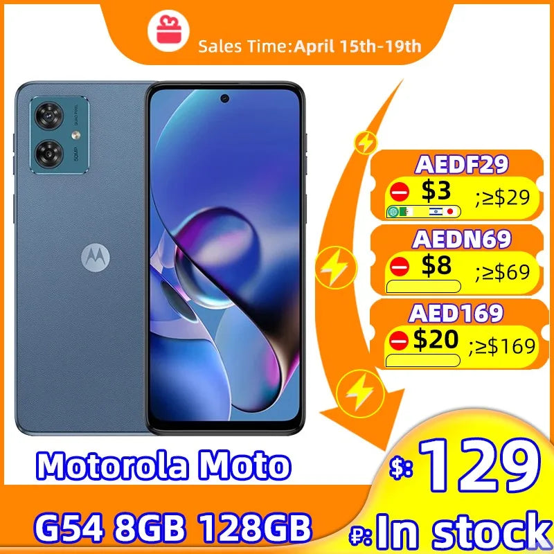 Lenovo Motorola Moto G54 5G Mobile Phone 8GB 128GB 6.5'' 120Hz LCD Screen 50MP OIS Camera 5000mAh Battery Dimensity 7020