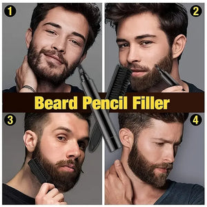 Preenchedor de lápis para homens, preto, marrom, caneta de barba de 4 dicas, impermeável, duradoura, maquiagem natural, detalhamento, bigode e sobrancelhas