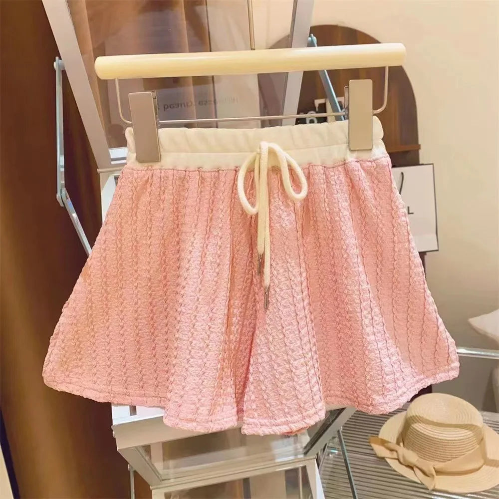 Verão bebê meninas roupas moda crianças lapela camisetas e saias 2 peças conjunto criança sólido superior inferior roupas de treino